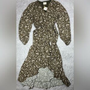 Mia Joy Dress Womens Medium Ella Dress Joyfolie Olive Floral Flowers Boho NEW